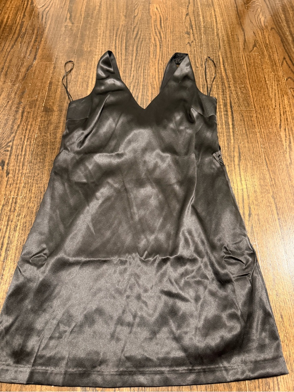 Wayf Black Satin Slip Dress with Adjustable Straps